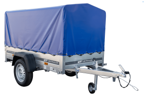 Anhänger Garden Trailer 200 KIPP 200×106 cm 750 kg [mit Hochspriegel, blauer Hochplane und Stützrad] - ger_pl_Anhanger-Garden