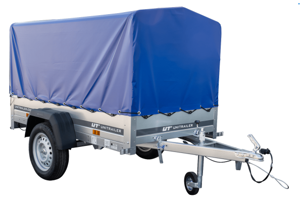 Anhänger Garden Trailer 200 KIPP 200×106 cm 750 kg [mit Hochspriegel, blauer Hochplane und Stützrad] - ger_pl_Anhanger-Garden
