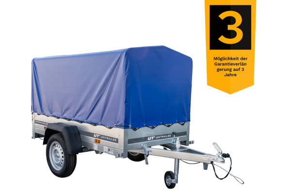 Anhänger Garden Trailer 200 KIPP 200×106 cm 750 kg [mit Hochspriegel, blauer Hochplane und Stützrad] - ger_pl_Anhanger-Garden