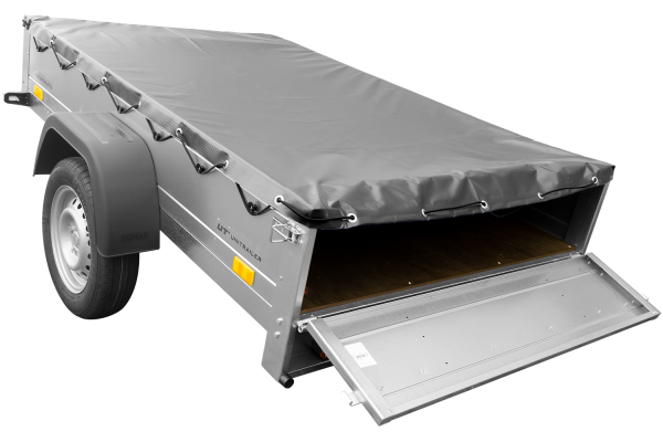 Anhänger für Pkws Garden Trailer 201 KIPP 200×125 cm 750 kg [mit Flachplane, Stützrad und Flachplaneträger] - ger_pl_Anhanger