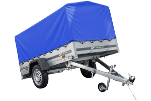 Auto Anhänger 230×125 Garden Trailer 230 KIPP Unitrailer 750 kg mit Stützrad, blauer Hochplane und Hochspriegel - ger_pl_Auto