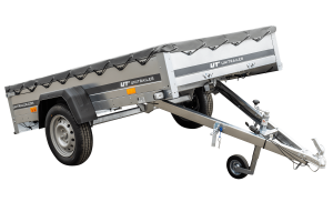 Kipper Pkw Anhänger Garden Trailer 230 KIPP [230 cm x 125 cm] mit Flachplane, Stützrad und Planenträger - ger_pl_Kipper-Pkw-A