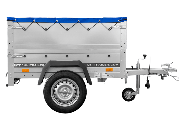 Pkw Anhänger Neu GARDEN TRAILER 150 KIPP mit zusätzlichen Bordwänden, Stützrad und blauer Flachplane - ger_pl_Pkw-Anhanger-Ne